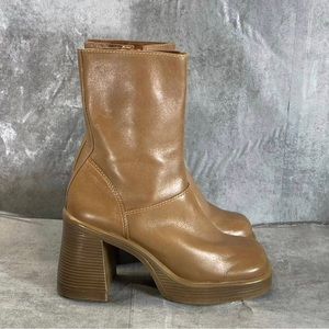 Steve Madden Women's Tan Leather Fantsie Square-Toe Blcok-Heel Booties SZ 7